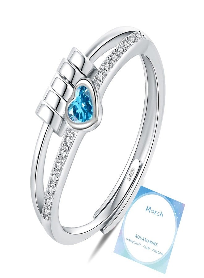 HEEYA Birthstone Rings for Women,Dainty Sterling Silver Plated Fidget Rings,Blue Anxiety Heart Ring,Adjustable Spinner Birthstone Ring for Women,March Birthday Christmas Gifts for Wife Daughter Sister - Image 1